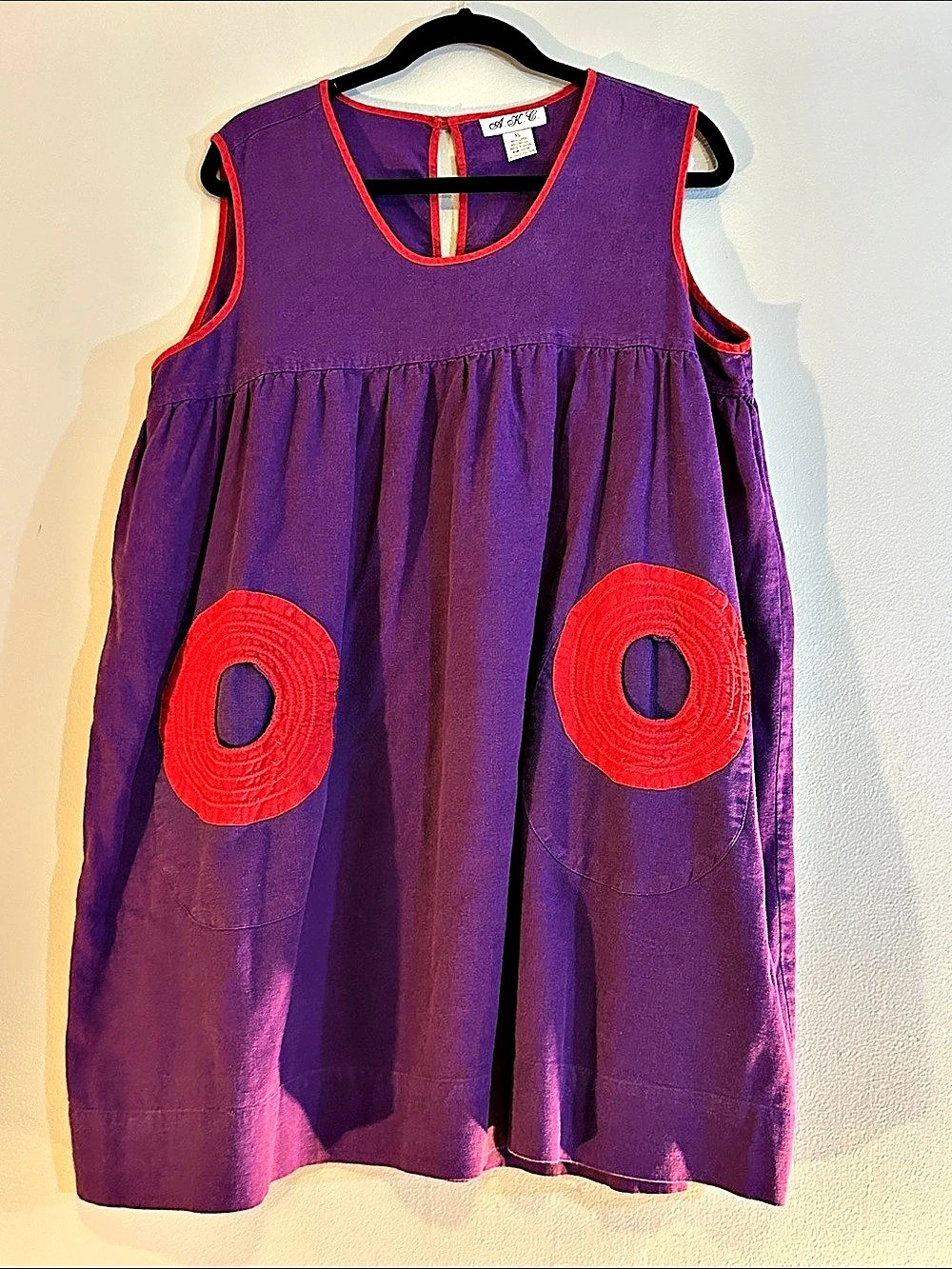 Vintage A. K. C. Purple Red Embroidered Dress Size XL